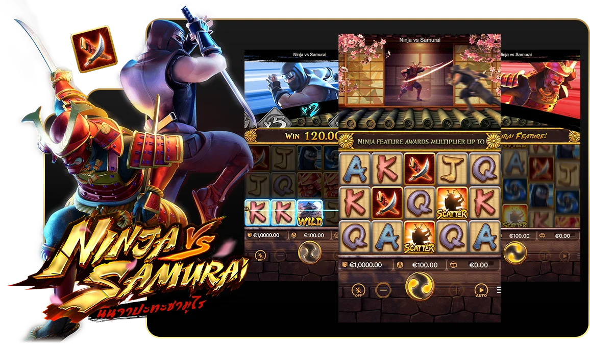 รูปแบบของเกมสล็อต Ninja vs Samurai และไลน์การจ่ายรางวัล